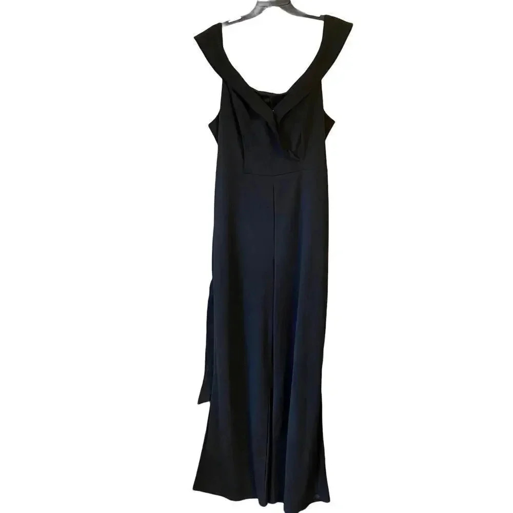 Find me plus Wide Leg Stretch Casual Black Jumpsuit Women Plus Size 1X/3X